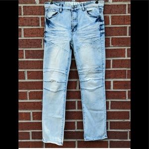 ENCRYTED Mens Moto Stretch Jeans Acid /Light Wash 32x 30 EU 18 Fast Shipping